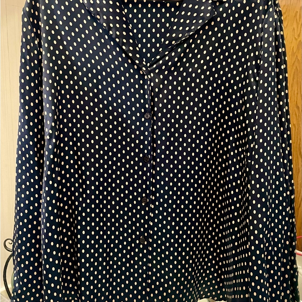 Navy with Golden polka dots. Silk August Max Vintage Button up Blouse